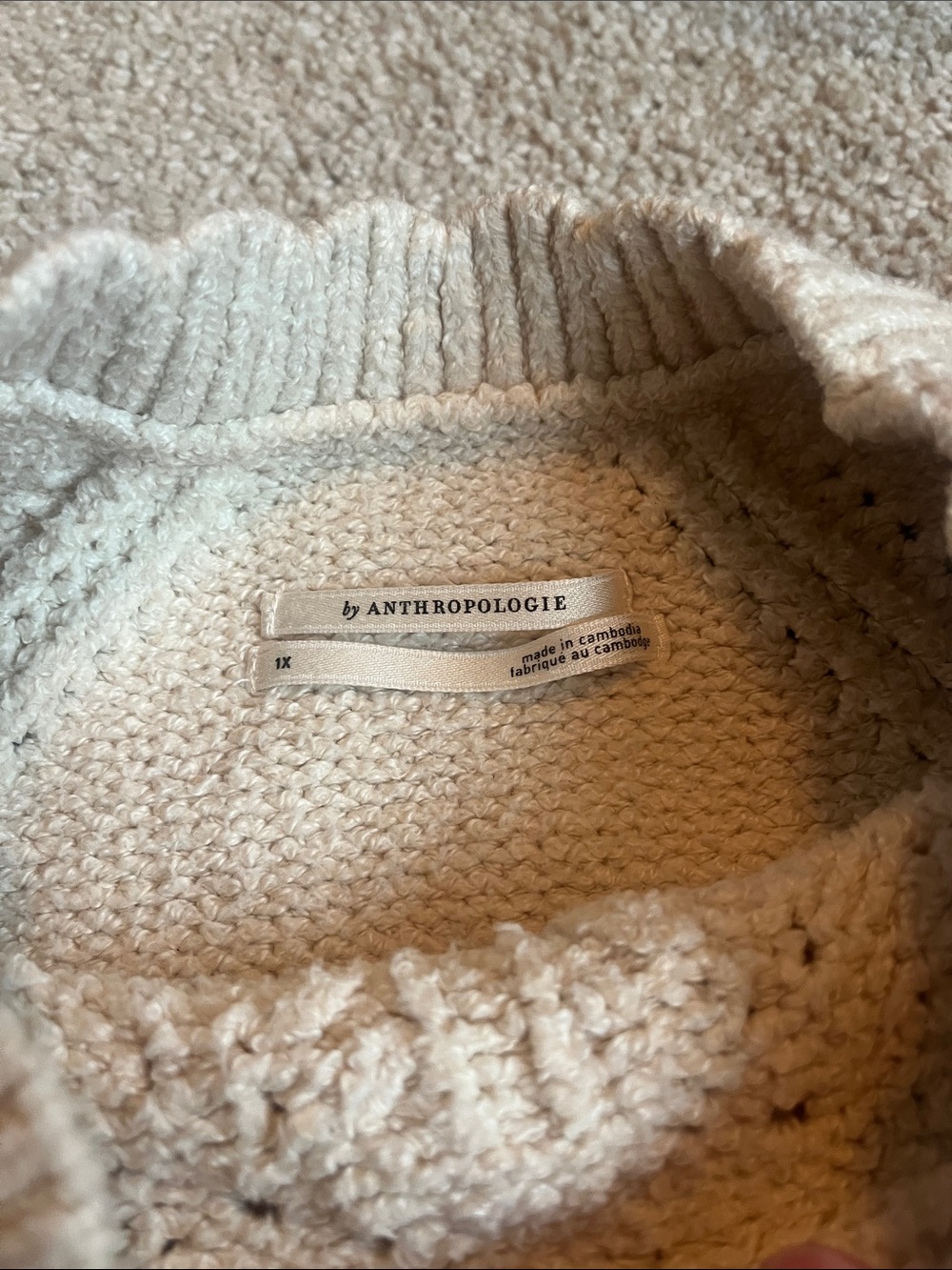 Anthropologie Cream Textured Cable-Leaf Knit Crewneck Sweater - Picture 3 of 4